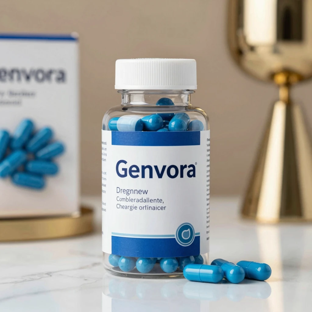 Genvora supplement bottle with capsule packaging